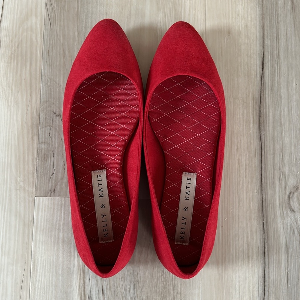 Kelly and Katie - Almond Toe Red Pirassa Suede Flats